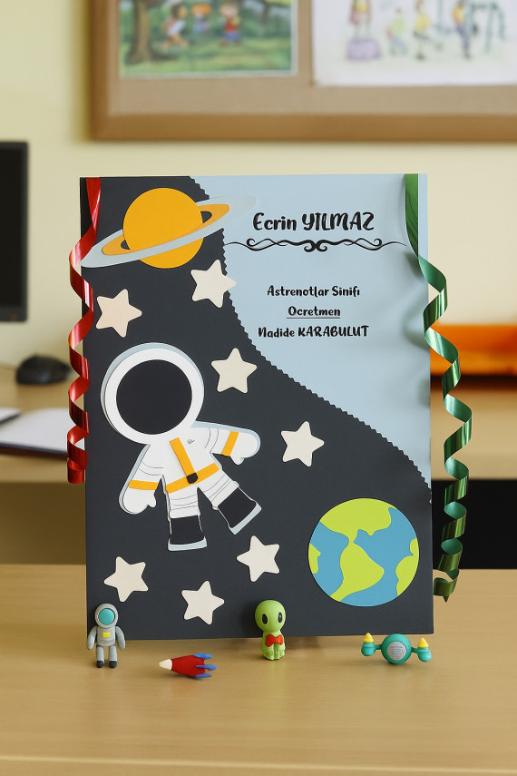 25x35 cm Astronot Temalı Karne Dosyası - 1