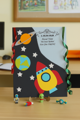 25x35 cm Roket Temalı Karne Dosyası - 1