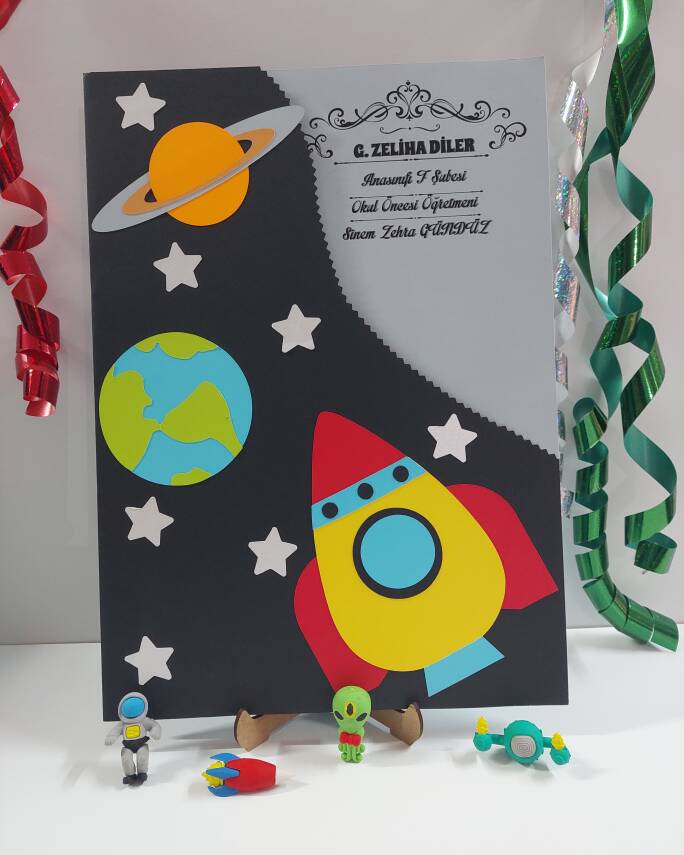 25x35 cm Roket Temalı Karne Dosyası - 1