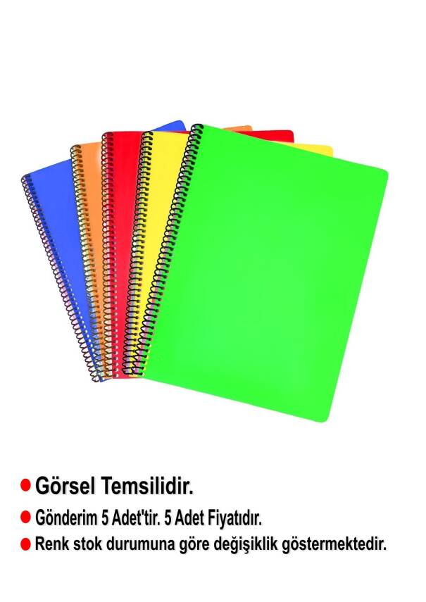5 Adet Flex A4 Pp Kapak Spiralli Defter 80 Yp Kareli - 1