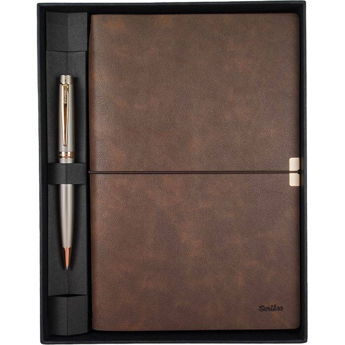 SD700-2-A Toledo Premium Defter A5 Kahverengi & Honour 38 Saten Altın Tükenmez Kalem Seti - 1